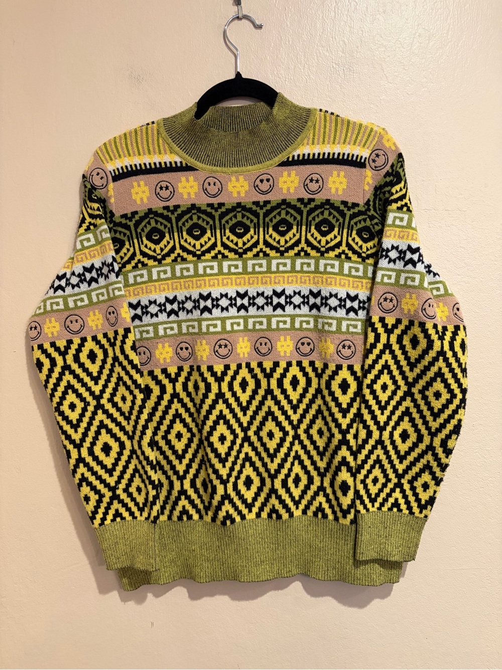 LOGO by Lori Goldstein Smiley Eclectic Mock Turtleneck Sweater, Neon Abstract